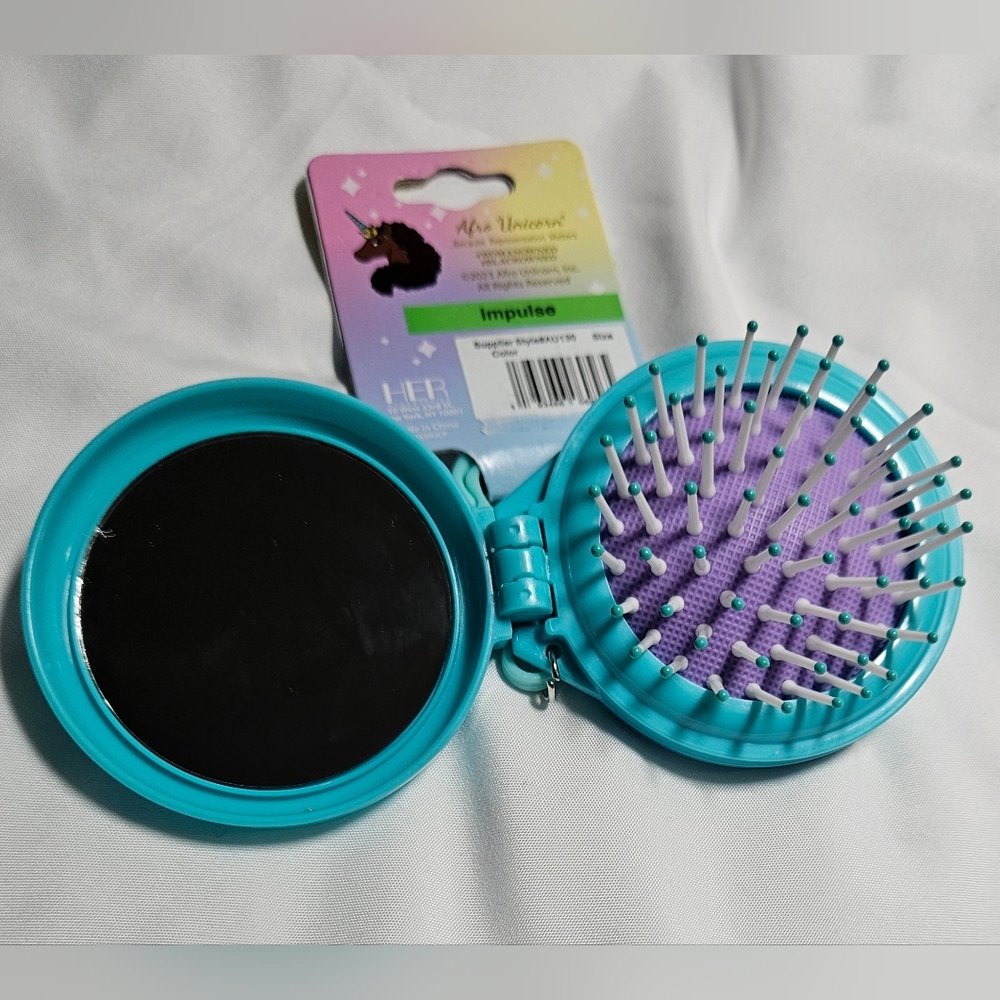 Afro Unicorn Pop-Up Hairbrush Keychain - NWT